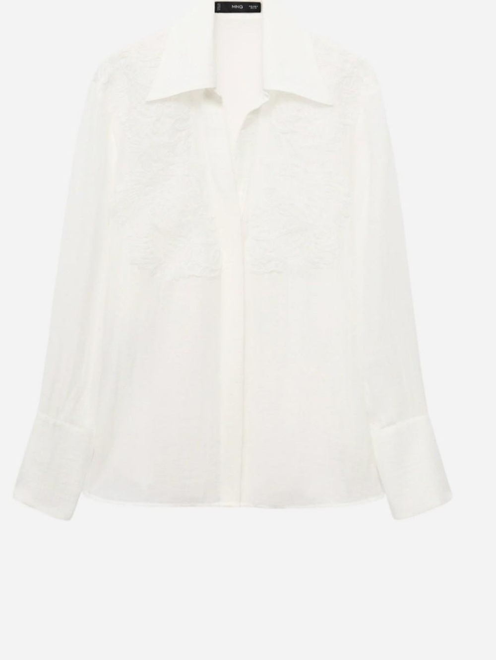 NWT MNG Off-White Sheer Button Up Blouse With Lace Detailing